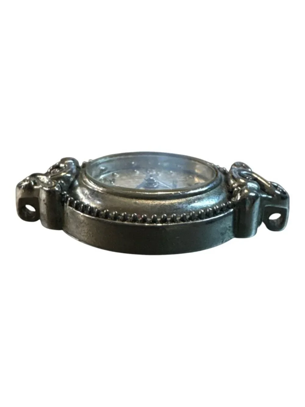 Vintage Quartz Watch Face With Ornate Silver-Tone Frame Stainless Steel Back Jap